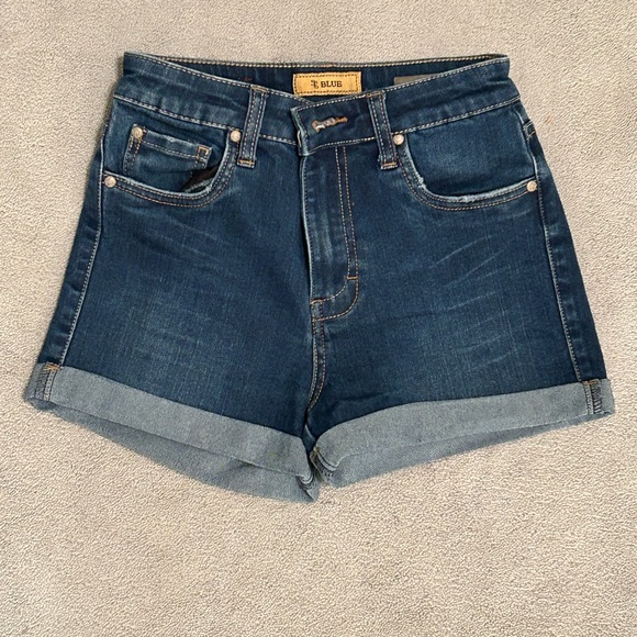 STS Blue - High Waisted Rolled Cuff, Medium Blue Jean Shorts. Size 1 - EUC - Picture 1 of 5
